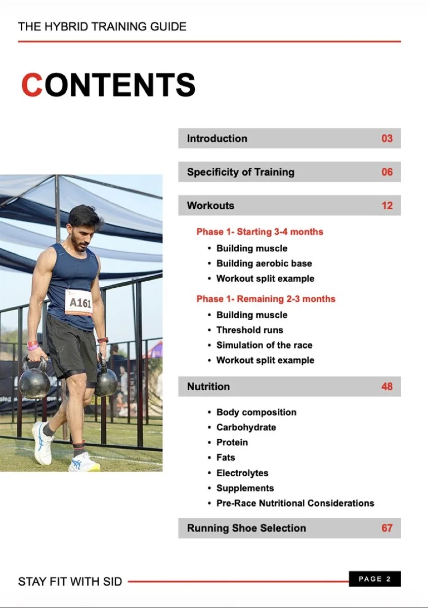 Contents page from The Hybrid Training Guide